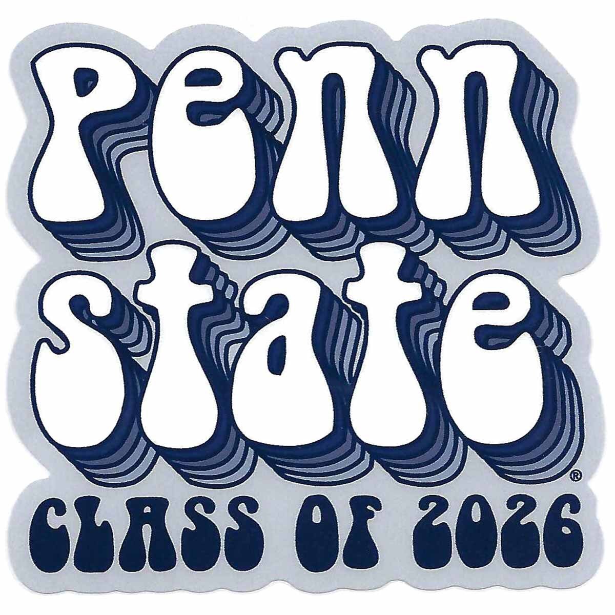 decal Penn State Class of 2026 in 70s style bubble text